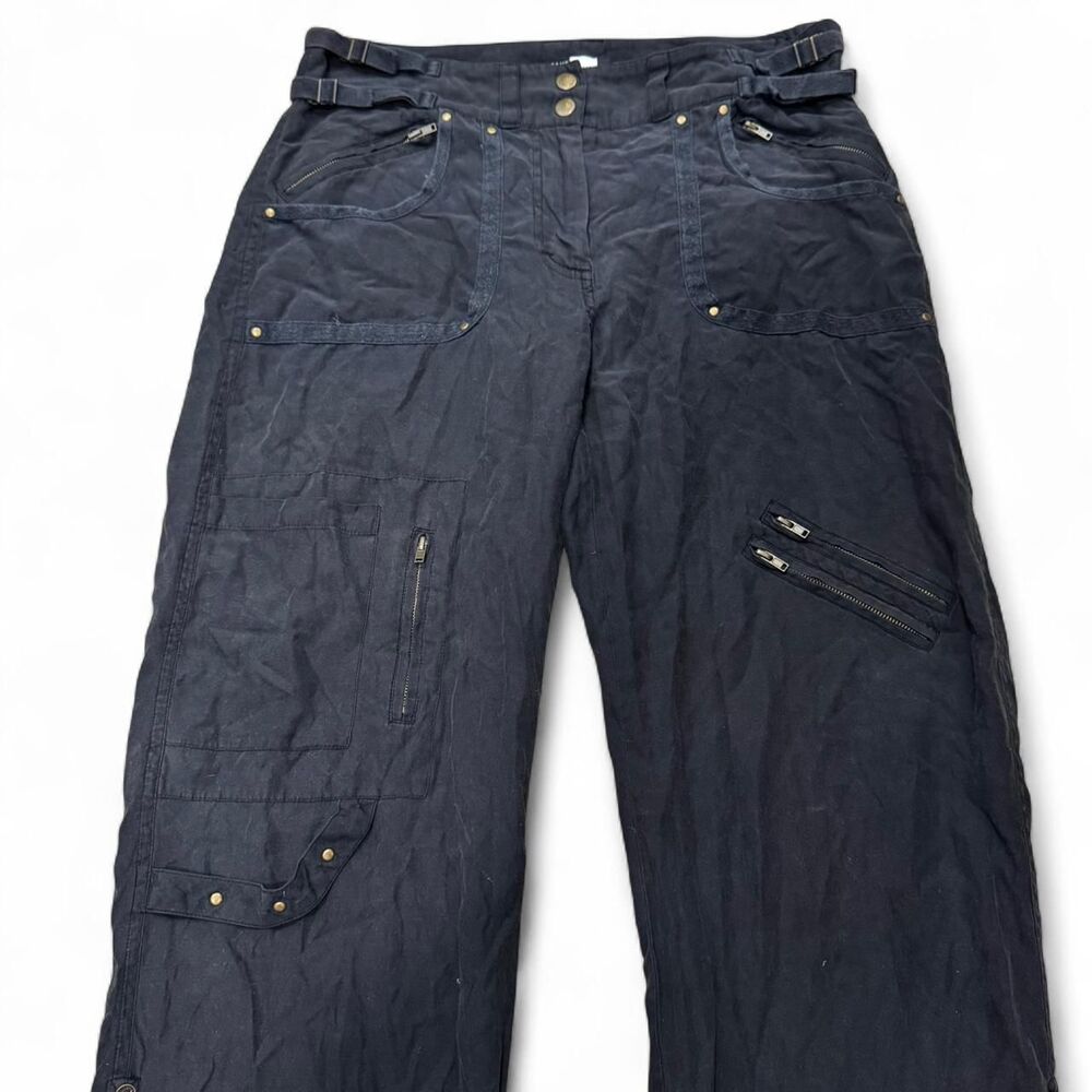 Saks Fifth Avenue Black Silk Cotton Blend Cargo Pants Utility Size 8 Womens Y2K - Picture 3 of 8